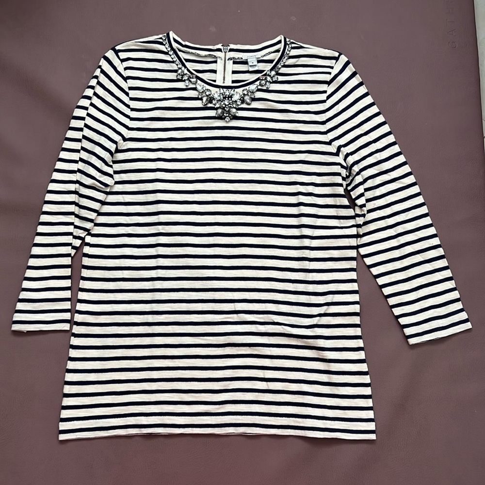 Jcrew striped necklace long sleeve top Sz Med